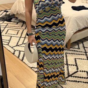 Ramy brook Alia Mulitcolor Wave Jacquard Halter Maxi Dress size 2
